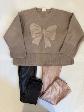 Baby GAP Bow Knit Sweater & (2) Cat & Jack Sparkle Leggings.